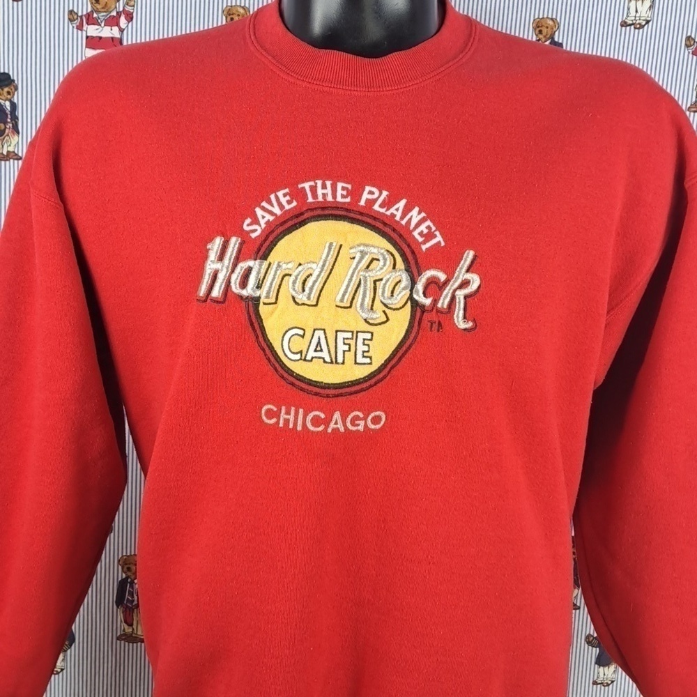 Vintage Hard Rock Cafe Chicago embroidered red & silver XL pullover sweatshirt